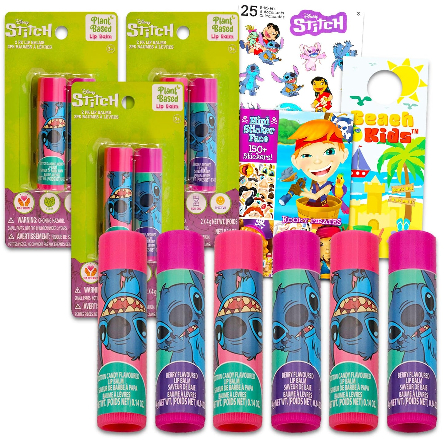 Stitch Lip Balm Tube Bundle for Girls - 6 Pack of Stitch Lip Balm in Assorted Flavors Plus Stickers, More | Stitch Party Favors
