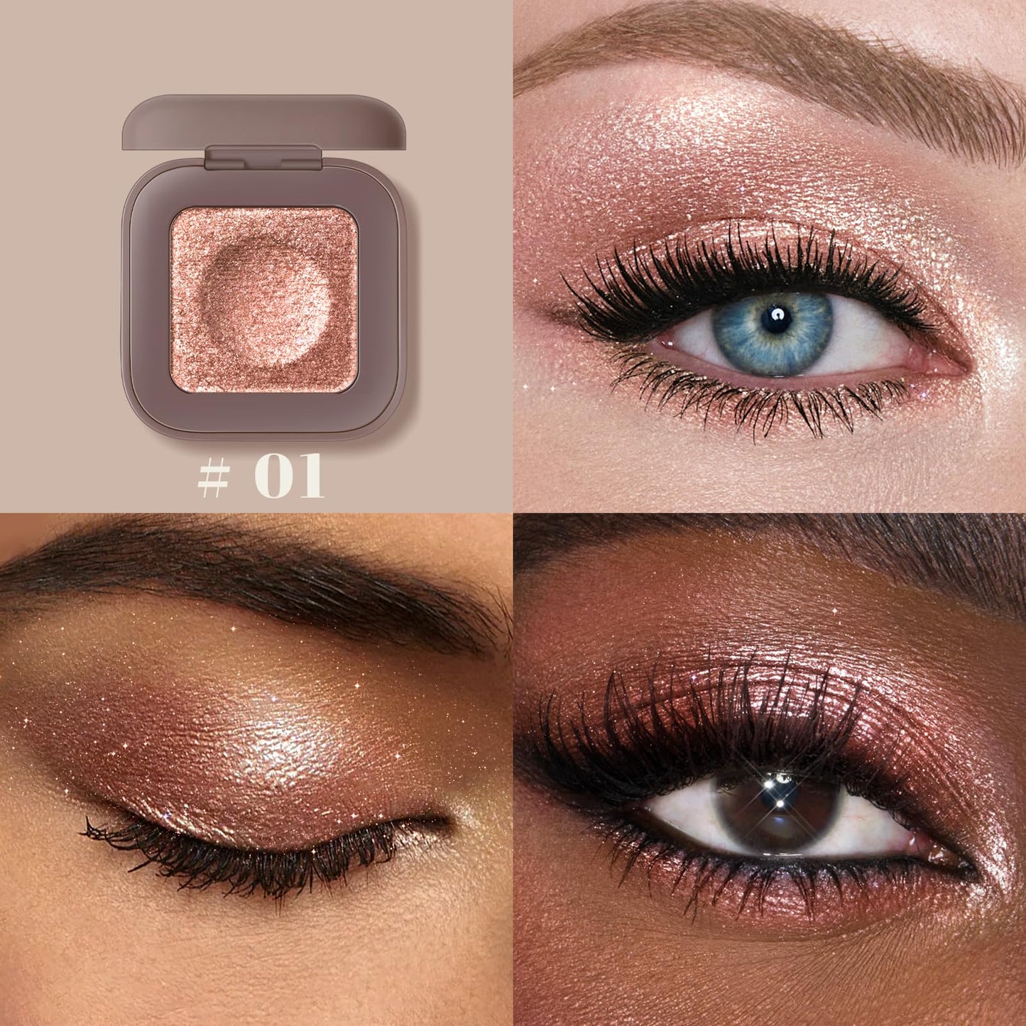 Noerrors Duochrome Champagne Pink Silver Glitter Eyeshadow Palette, Holographic Multichrome Rich Color Shimmer Metallic Eye Shadow, Color Shift Beauty and Personal Care Noerrors