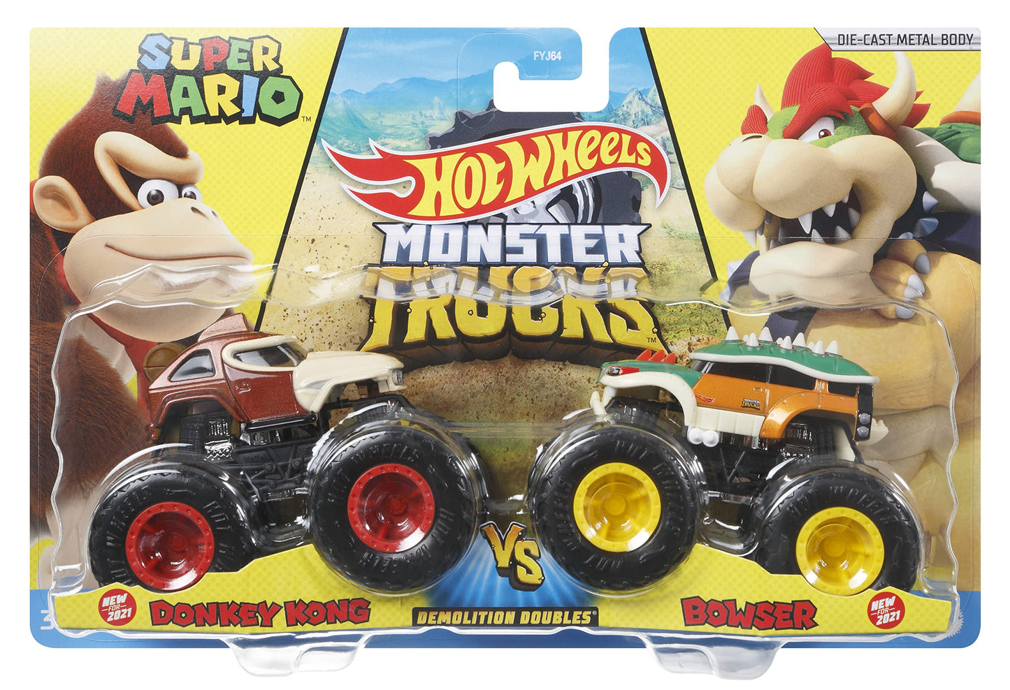 Hot Wheels Monster Trucks Pack 2 Nintendo Toy Cars 1:64 Scale Gift for Kids 3+ Years (Mattel HDH82)