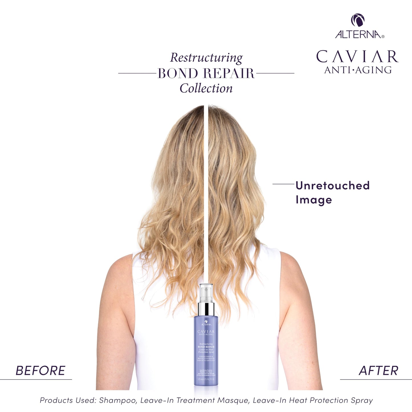 Alterna Haircare CAVIAR Anti-Aging Restructuring Bond Repair Leave-in Heat Protection Spray 4.2 Fl Oz | Strengthens and Protects Damaged Hair