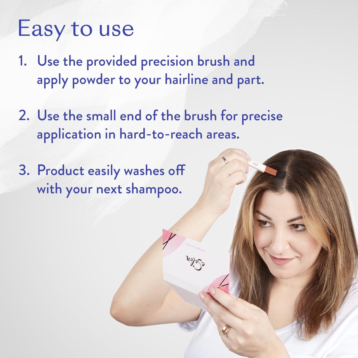 eSalon Root Touch Up + Brow Powder, Conceal & Cover (Black) - Hairline Powder for Women - Scalp Concealer & Filler for Thinning & Gray Hair Coverage