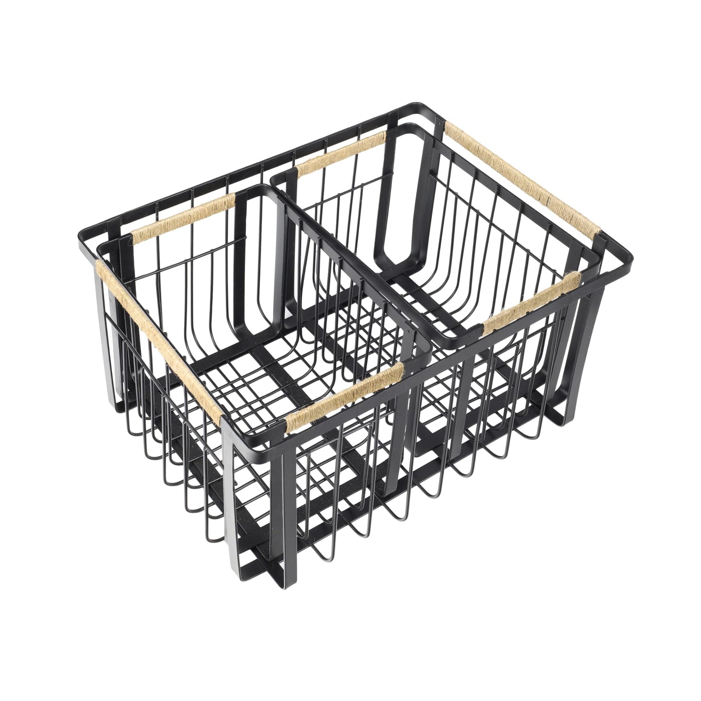 happimess BSK3003A-3SET Henley Vintage Farmhouse Wire Metal Nesting Storage Baskets with Jute Wrapped Handles for Shelves, Cabinets, Pantry…
