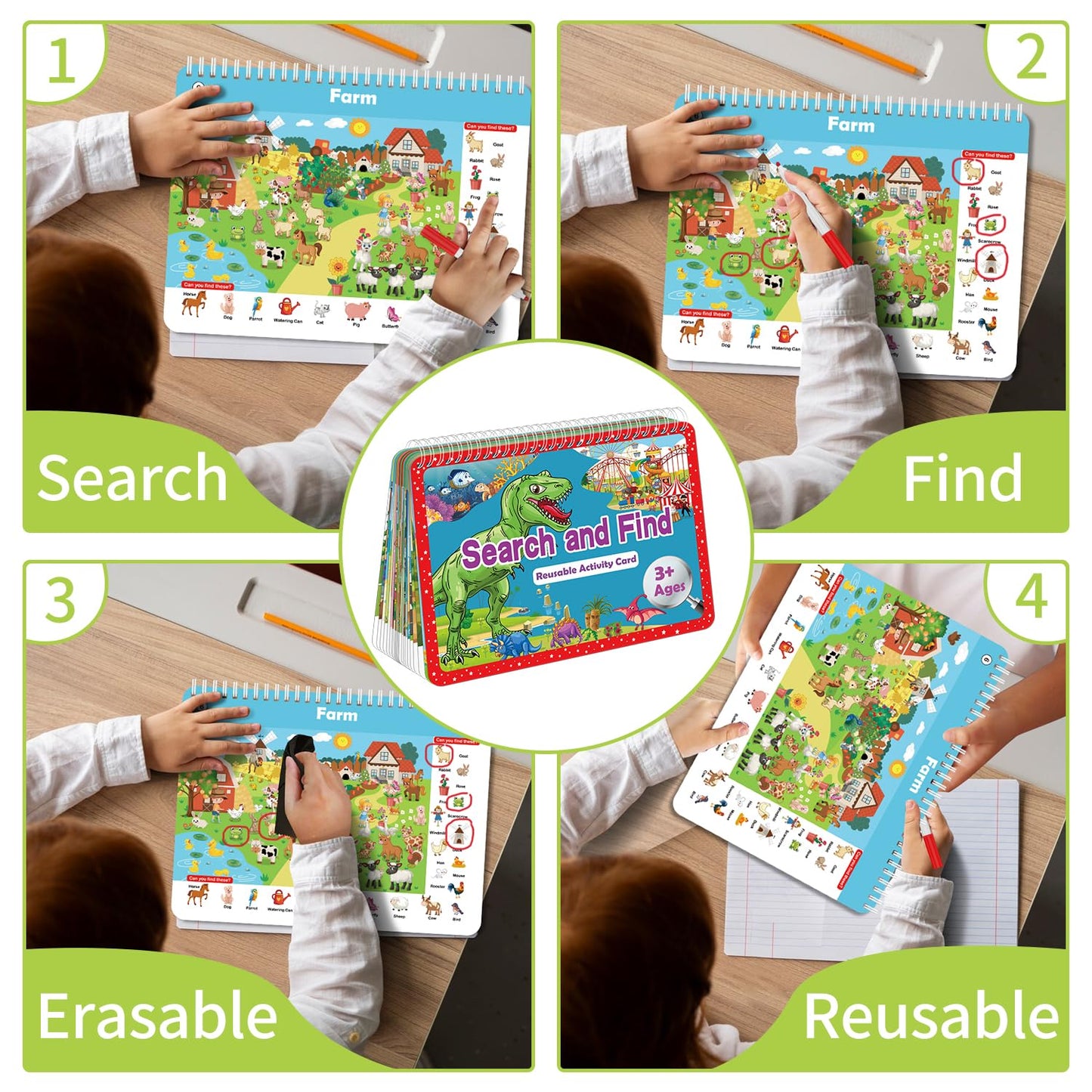 Elfew Search & Find Book for Kids Ages 3–8 – Reusable Activity Mats with 24 Themed Activities, Educational Toddler Learning & Car Toys