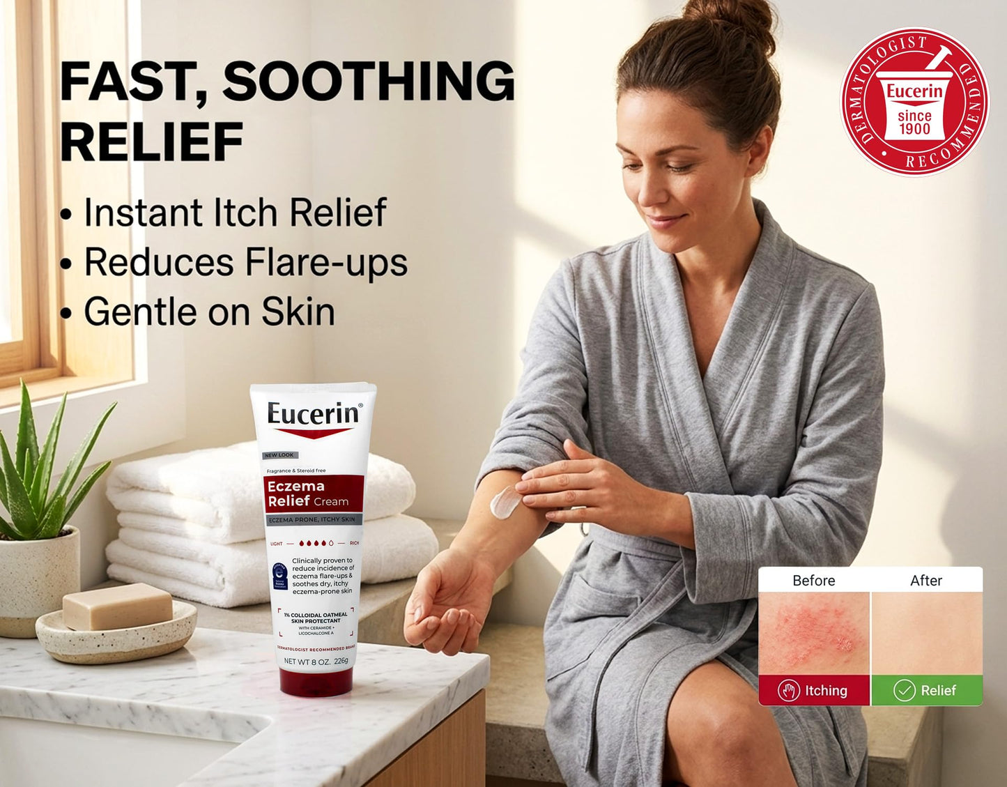 Eucerin Creme Eczema Relief 8 Ounce Tube (236ml) (6 Pack)