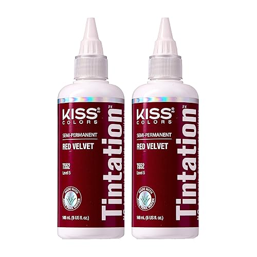 Red by Kiss Tintation Semi-Permanent Hair Color, Aloe Vera Water Based, Argan Oil, Olive Oil, Collagen & Keratin, Long-Lasting Color Dye (Red Velvet