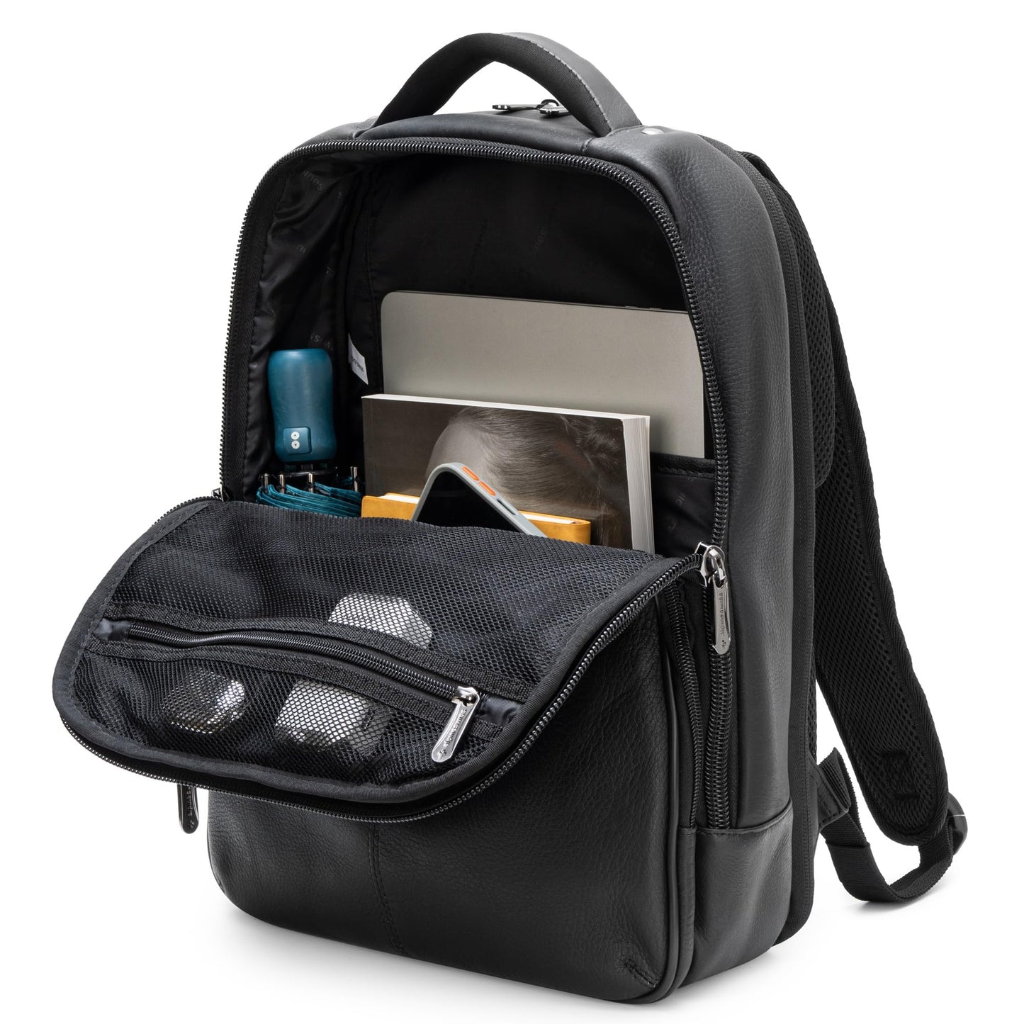 Alpine Swiss Olsen 13” Laptop Travel Backpack Genuine Leather Slim Business Travel Carry On Daypack Black