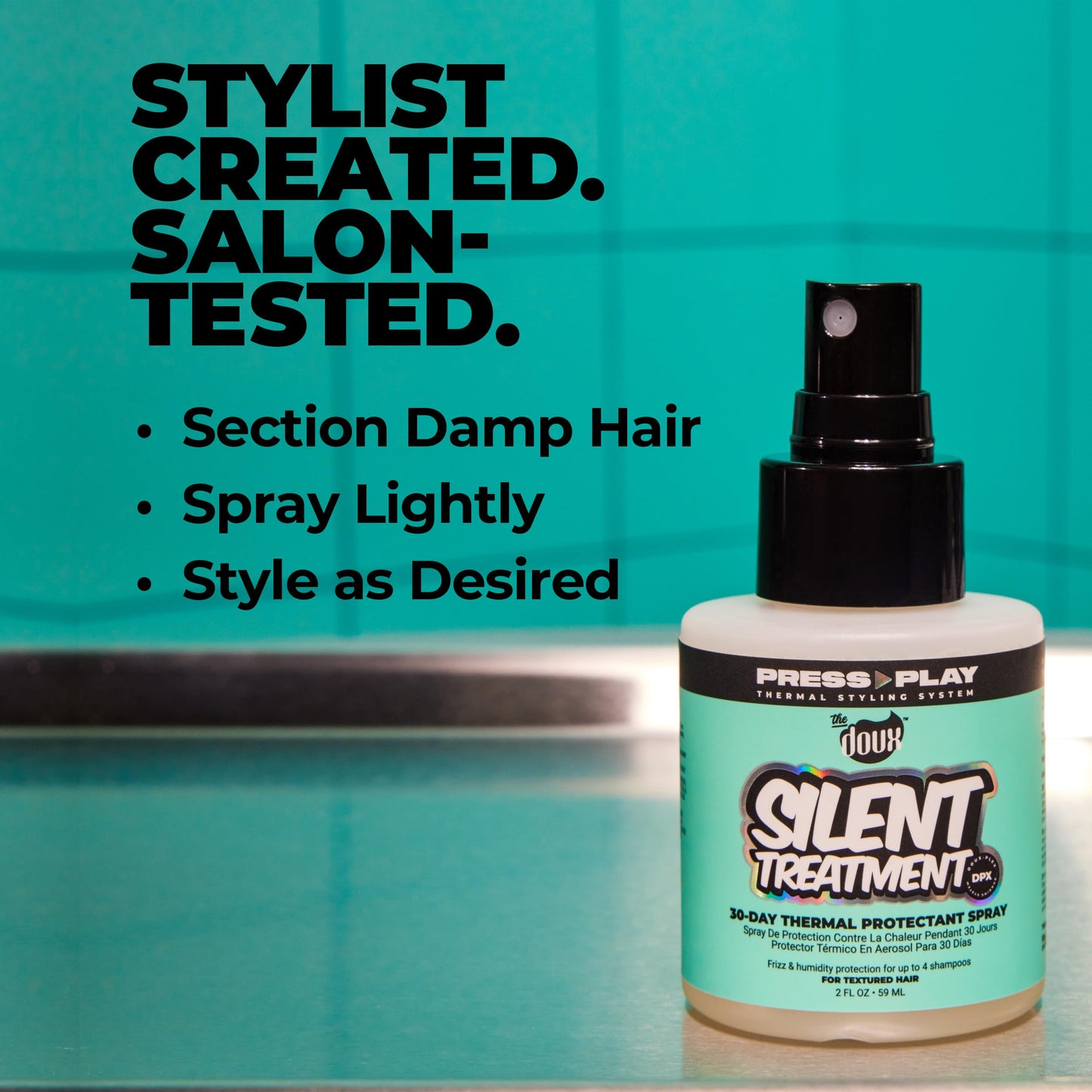 The Doux SILENT TREATMENT Anti-Frizz Heat Protectant Spray for Curly Hair - 30-Day Humidity Shield Hairspray with Keratin & Corn Starch - Travel Size