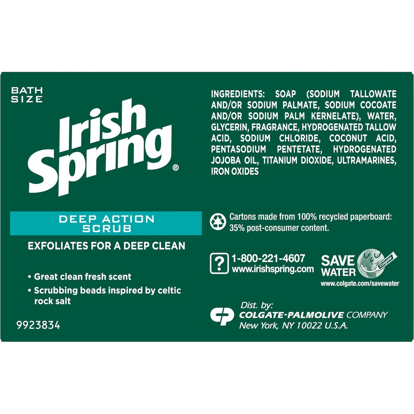 Irish Spring Deep Action Scrub Deodorant Soap by, 3 Count, Fresh, 11.1 Oz (Packaging may Vary)
