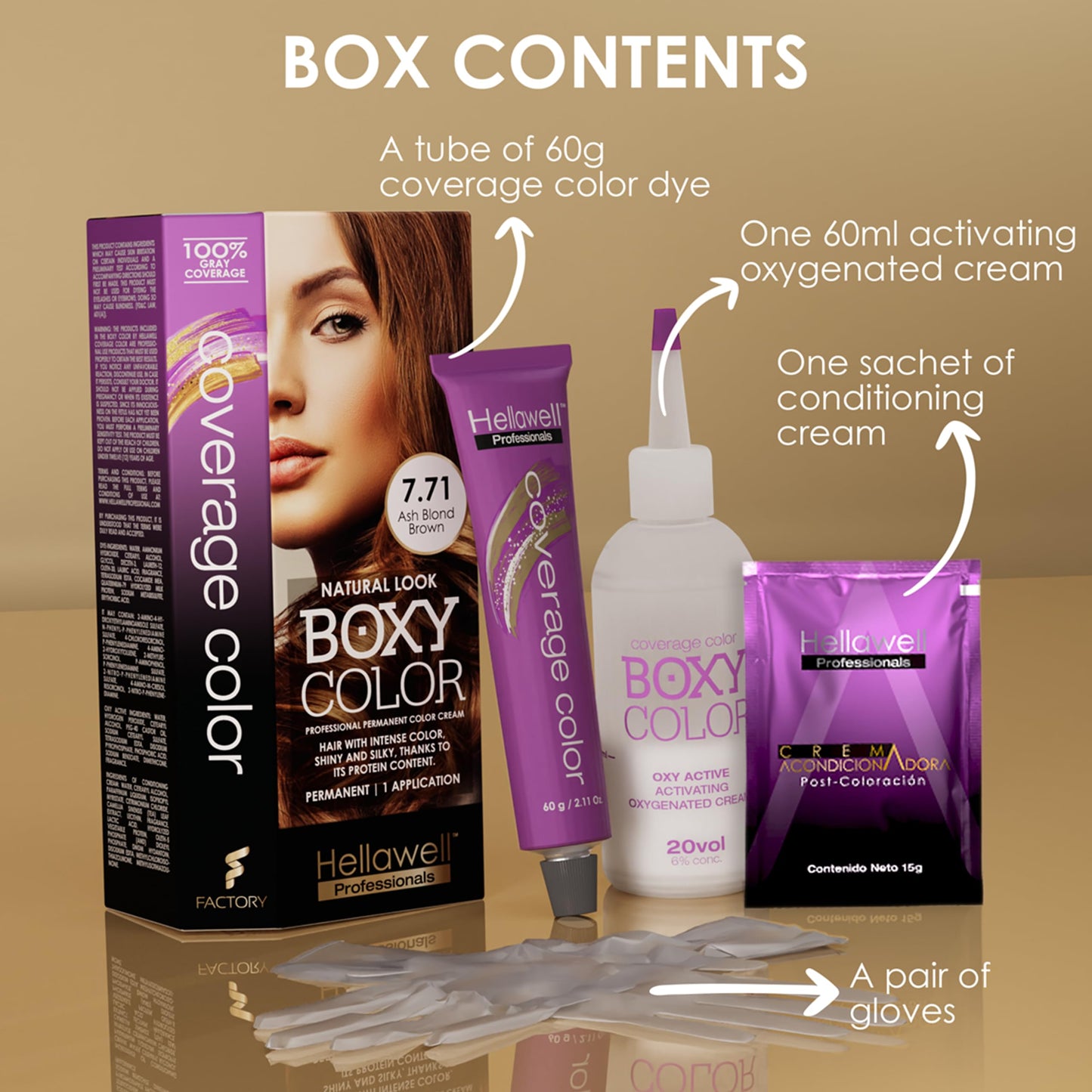 BOXY COLOR Coloring kit professional, permanent color cream hair dye with Vegetal Protein to get Hair with intense color shiny and silky. 100% Gray
