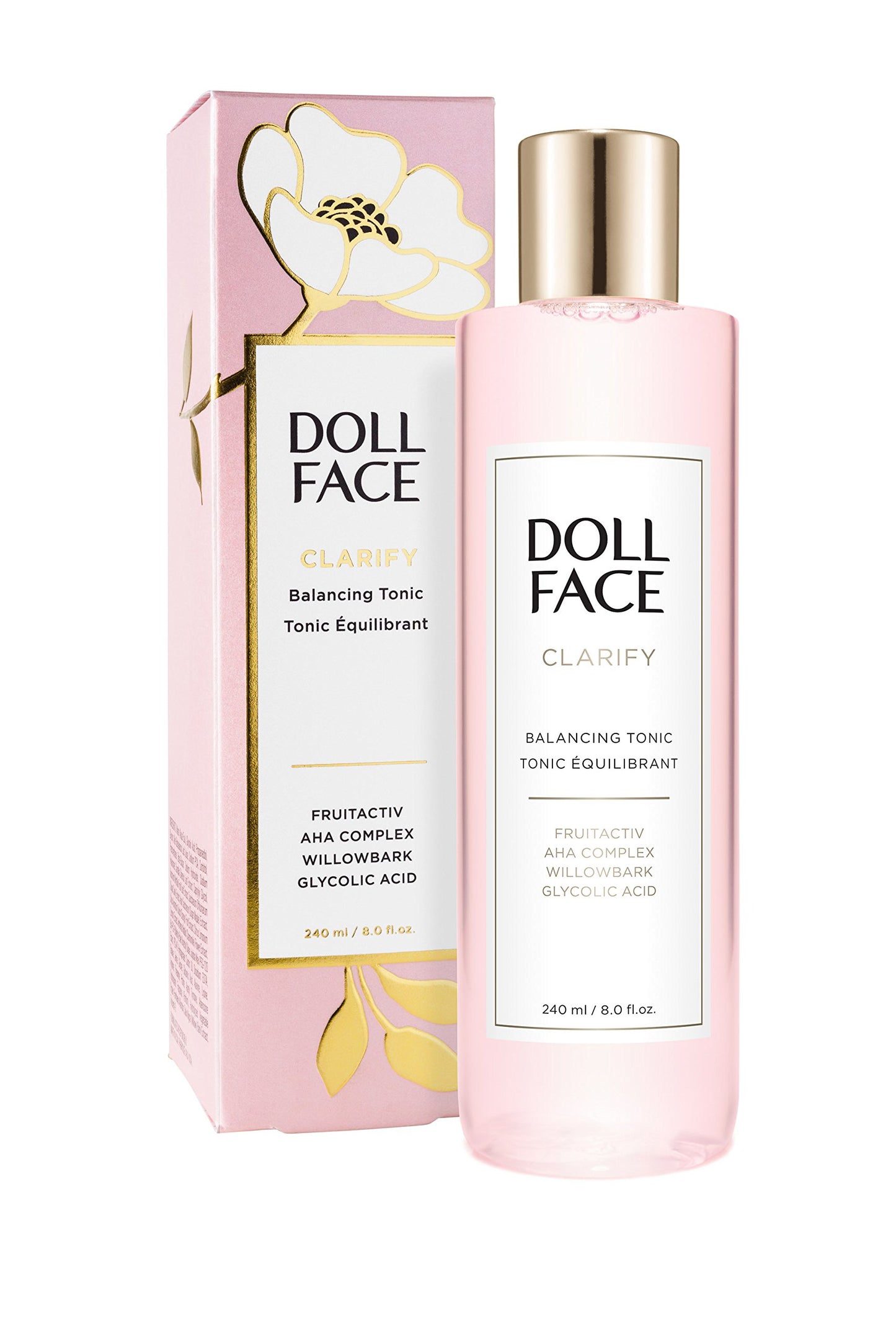Doll Face Clarify Balancing Toner Glycolic Acid, Willow Bark and Enzymes, for Facial Soothing, Facial Toning 8oz