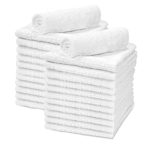 TALVANIA White Cotton Washcloths - Pack of 24 - Super Absorbent Bathroom Face Towels - 12" x12” Terry Bath Wash Cloth Set - Spa Home Cleaning Towel…