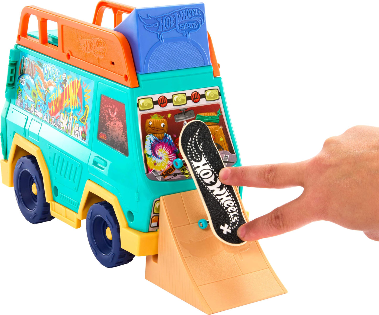 Hot Wheels Skate Fingerboard Playset, Skate Van Designed in Collaboration with Tony Hawk, with Exclusive Fingerboard & Pair Removable Skate Shoes