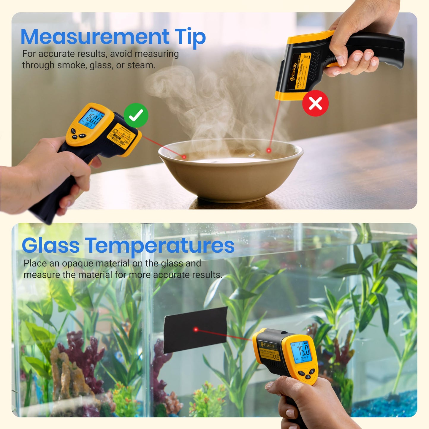 Etekcity Infrared Thermometer 774 โ Laser Temp Gun for Cooking, Meat, Candy, Oven, Griddle, Fridge, and Heat Tools, Yellow