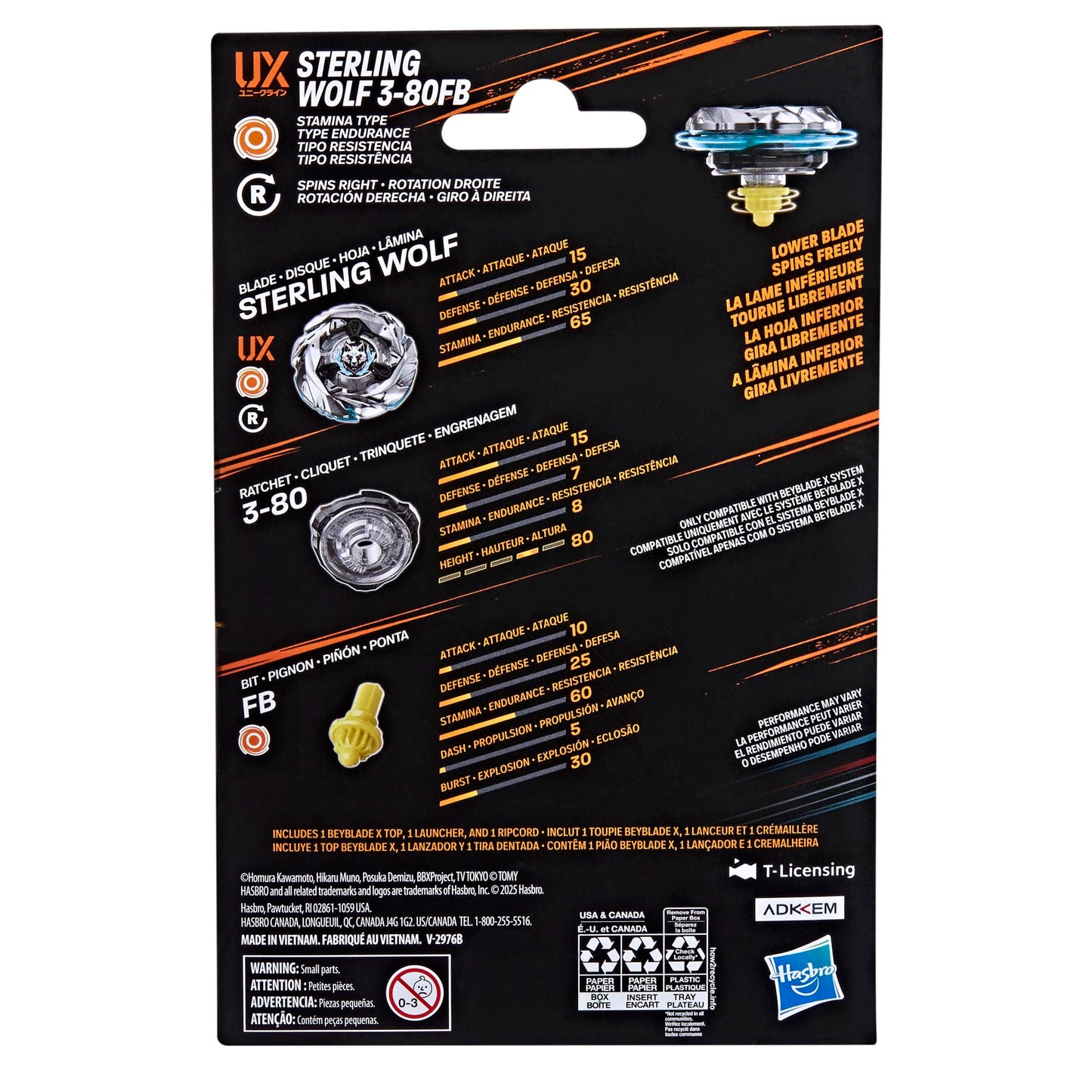 Bey Blade X Sterling Wolf 3-80FB UX Starter Pack Set with Stamina Type Top and Launcher, Authentic Takara Tomy Battle Tops Games, Toys for Boys and…