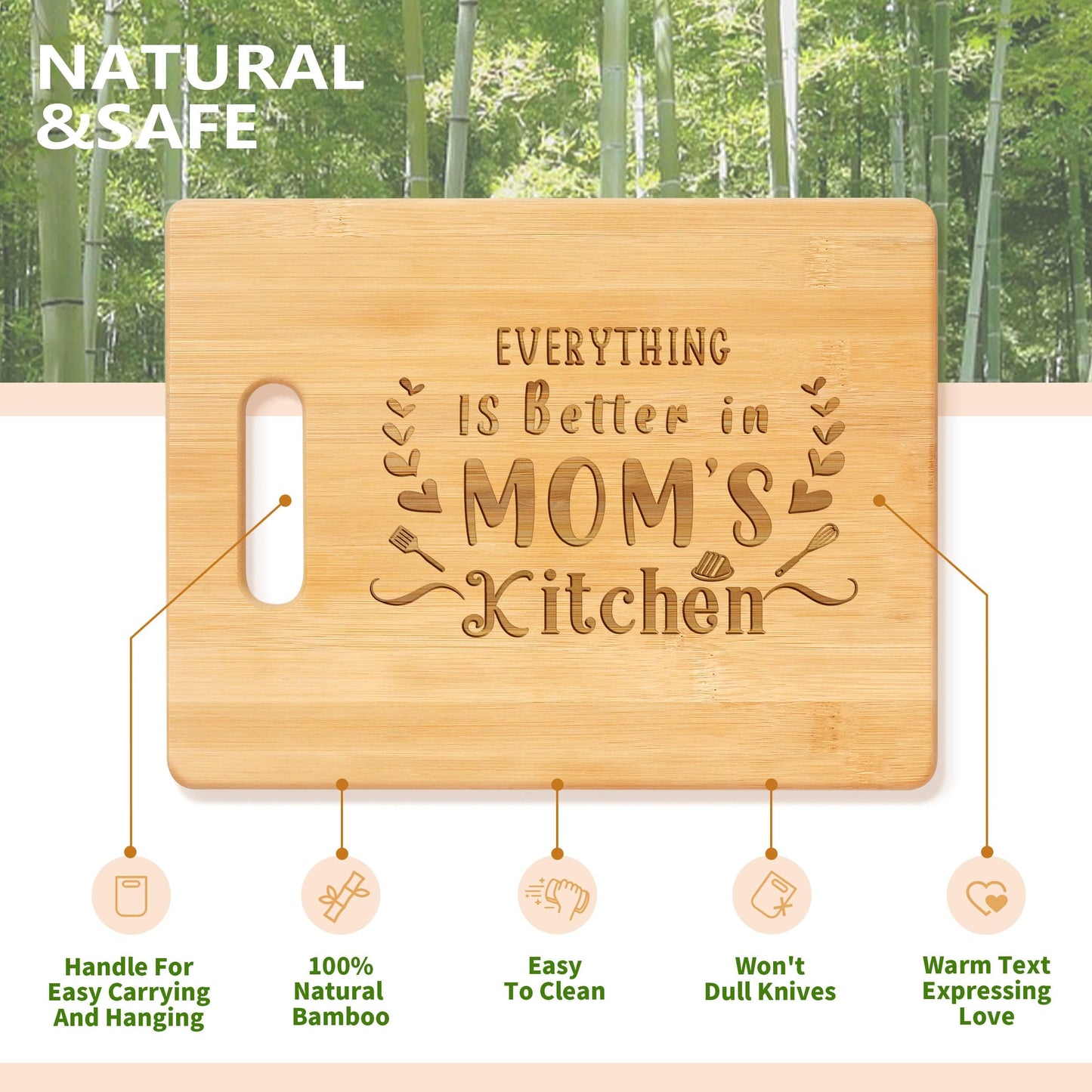 Pandasch Mom Gifts, Unique Birthday Gifts for Mom from Daughter Son, Happy Birthday Presents for Mother, 11x8.5 inch Engraved Bamboo Cutting Board…