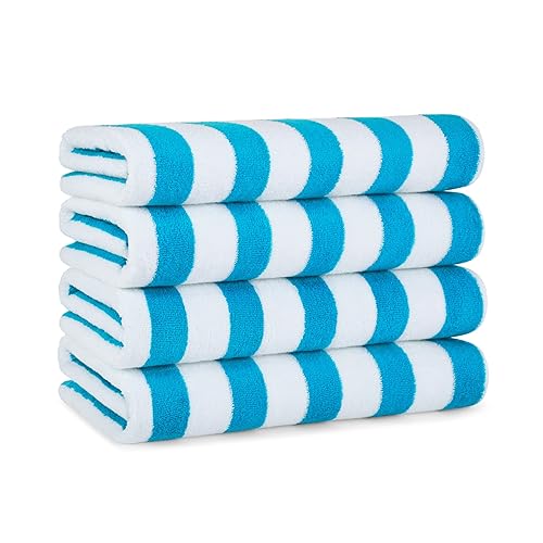 Arkwright Cali Cabana Stripe Beach Towel - Pack of 4 - Soft 100% Cotton Lightweight Quick Dry Terry Towels Set for Pool, Swim, and Hot Tub, 30 x 60…