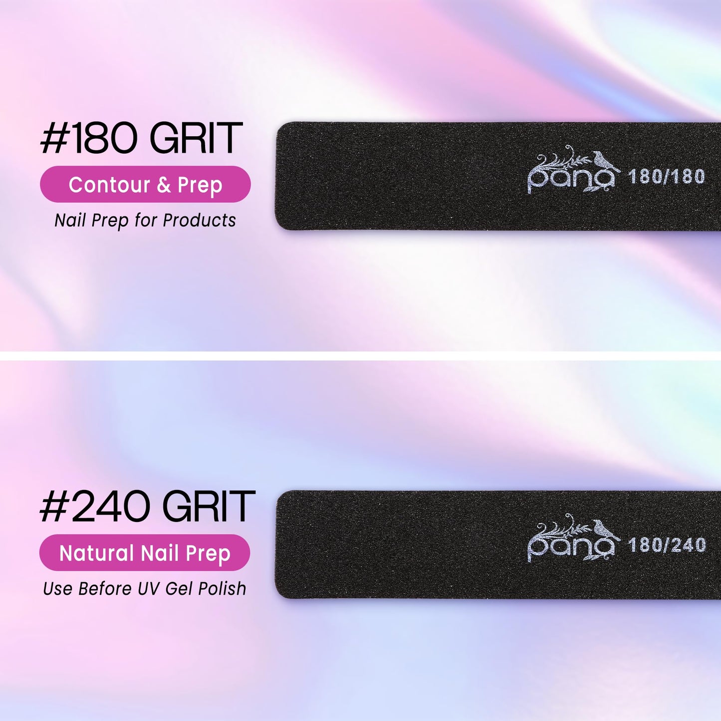 10pcs - PANA Jumbo Double-Sided Emery Nail File for Manicure, Pedicure, Natural, and Acrylic Nails - Black (Grit 80/80)
