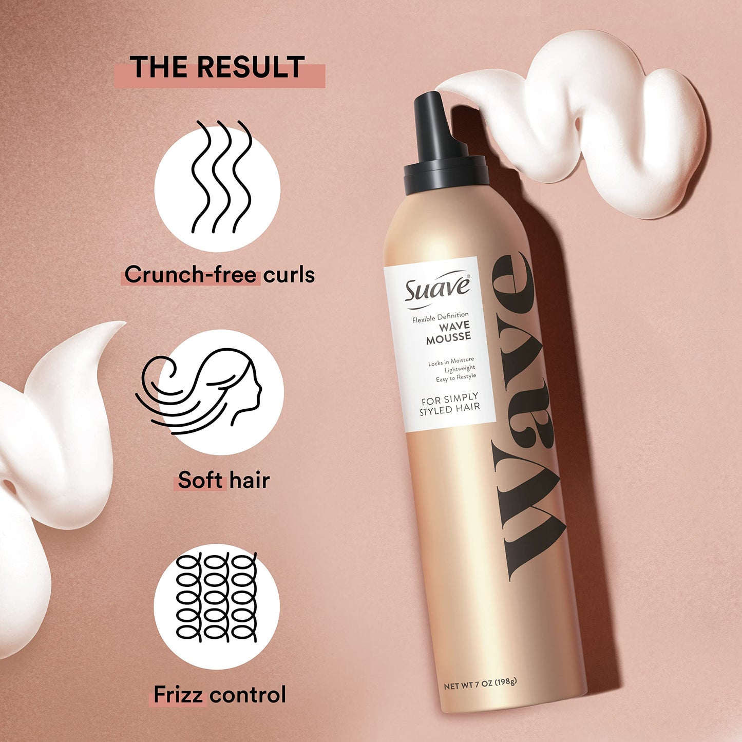 Suave Simply Styled Lightweight Hair Mousse, Wave Mousse Locks in Moisture for Crunch Free Curls 7 oz