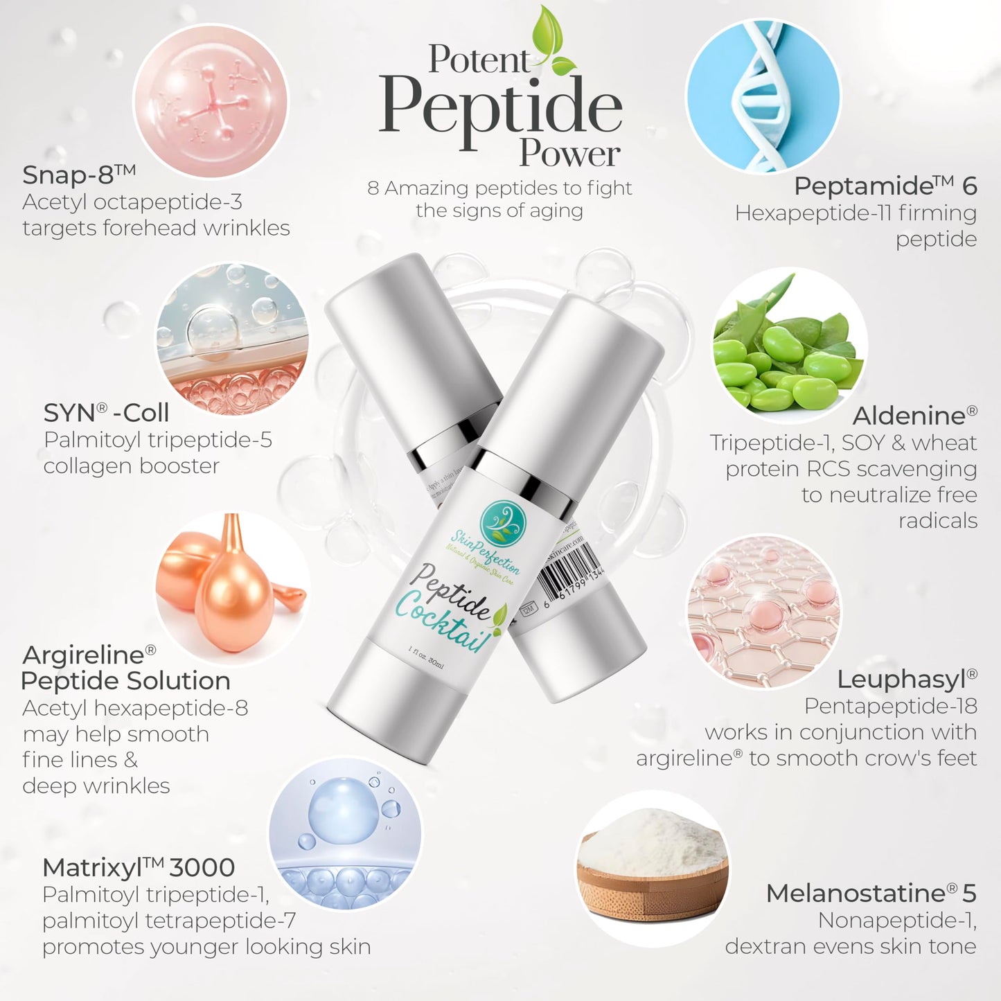 Skin Perfection Face Serum for Anti-aging 99% Potent Peptides 8x Matrixyl 3000 Pentamide 6 Syn Coll Snap 8 Reduce Wrinkles Lift Tighten Firm