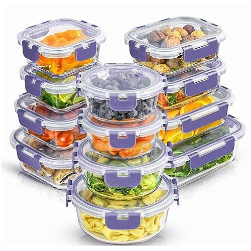 JoyJolt 24pc Borosilicate Glass Storage Containers with Lids | 12 Airtight/Freezer Safe Food Storage Containers for Pantry and Kitchen | Meal Prep…