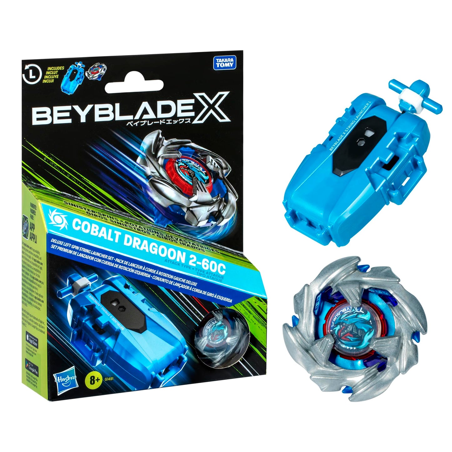 Beyblade X Cobalt Dragoon 2-60C Deluxe Left-Spin String Launcher Set with Attack Type Top Left-Spinning Top Toy; Great Gift for 8 Year Old Boys and…