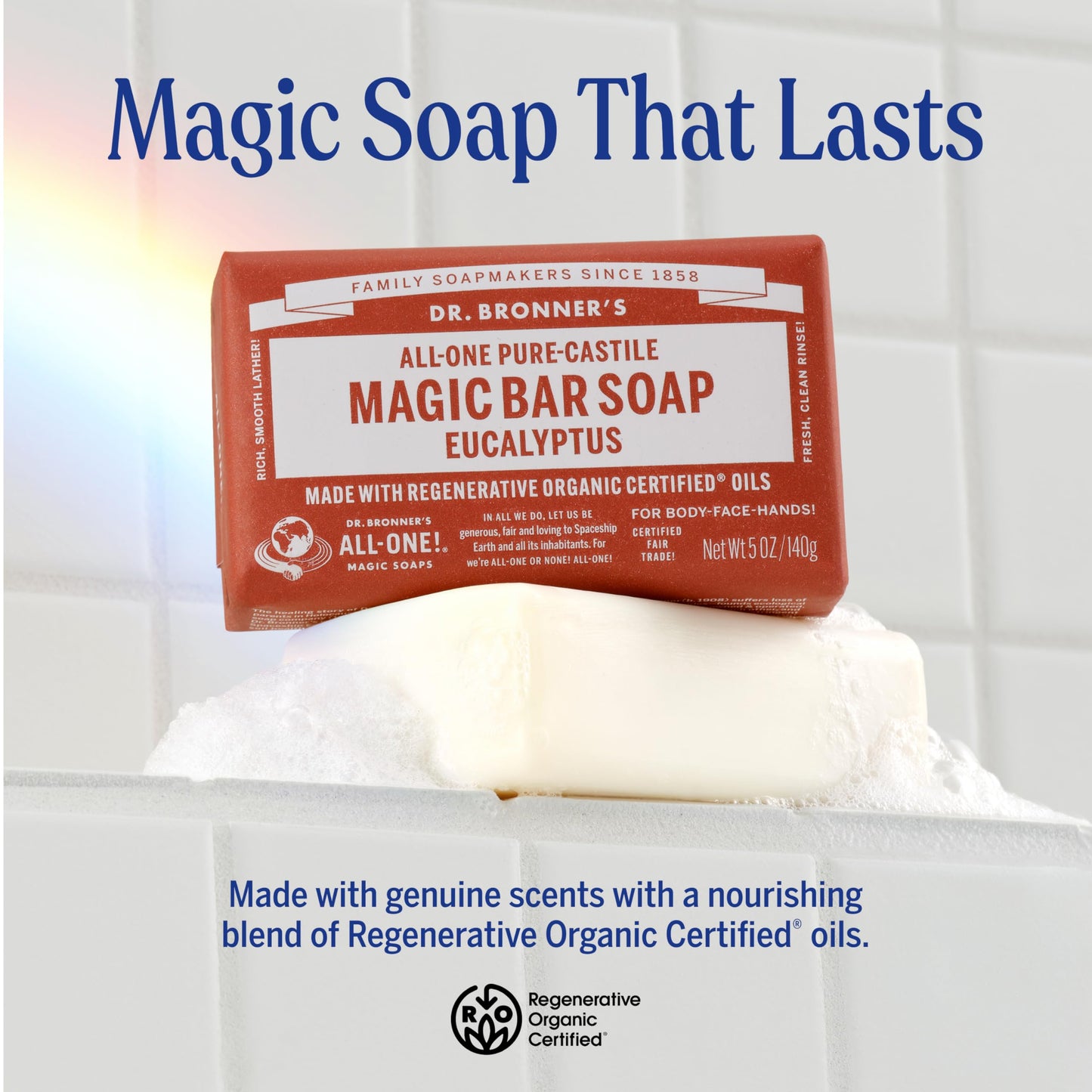 Dr. Bronner's Pure-Castile Magic Soap Bars (Eucalyptus, 5 oz, 6-Pack)- Made with Regenerative Organic Certified Oils for Face, Body & Hair - Gentle