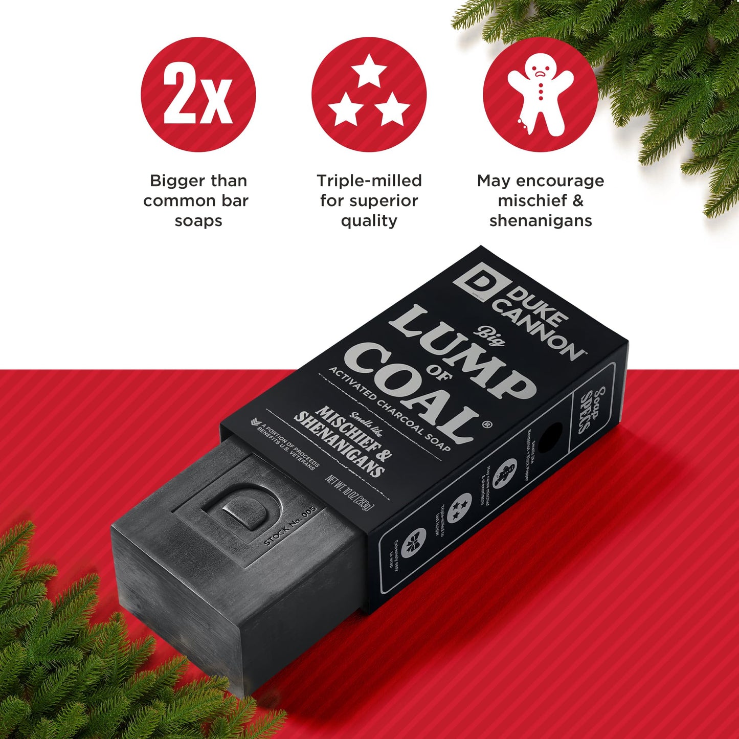 Duke Cannon Supply Co. Big Brick of Soap Bar for Men Holiday Edition - Big Lump of Coal (Bergamot & Black Pepper Scent), 10 oz. (1 Pack)