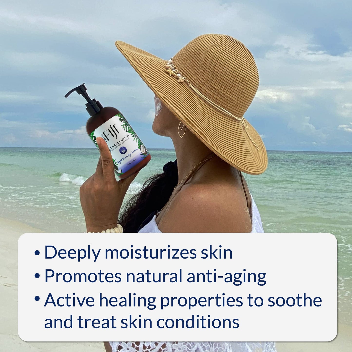 Coco Fiji Face & Body Lotion Infused With Coconut Oil | Lotion for Dry Skin | Moisturizer Face Cream & Massage Lotion for Women & Men | Night Blooming