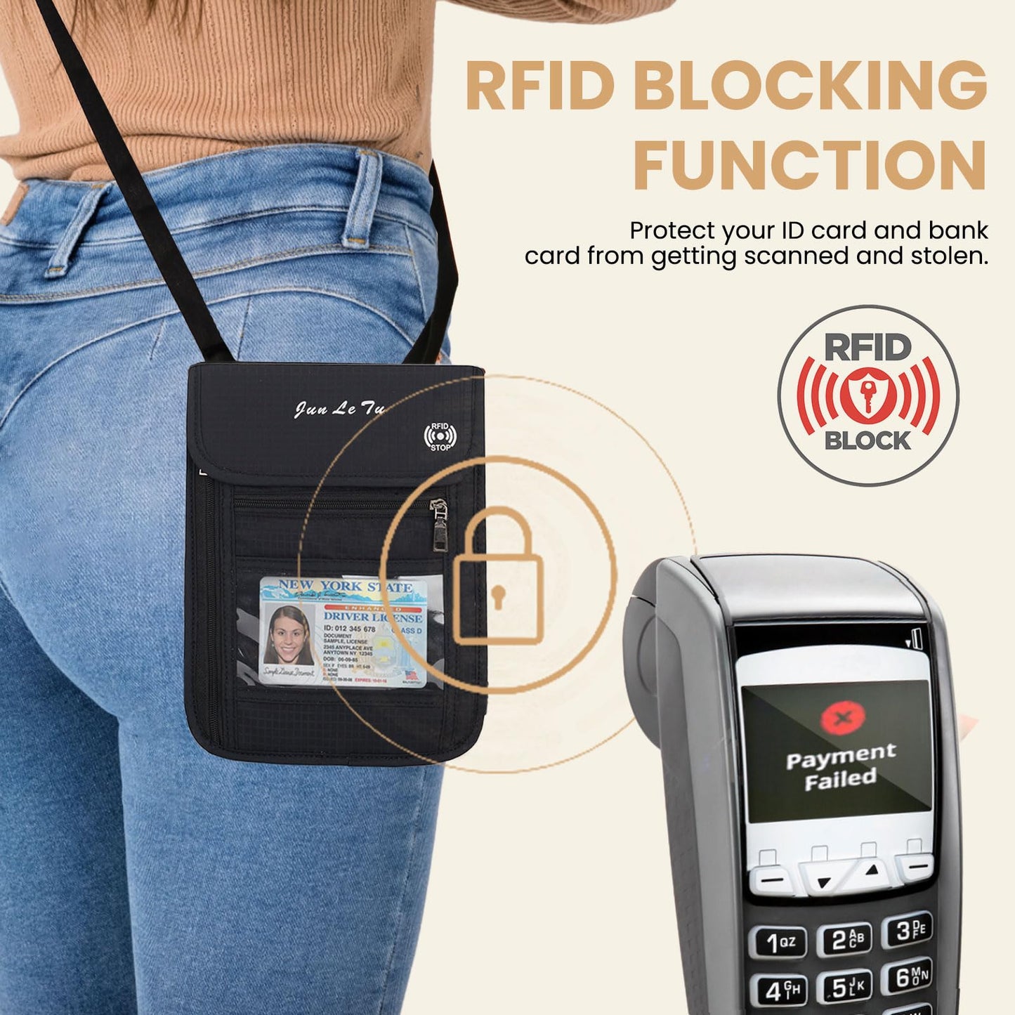 ROOSALANCE Passport Holder – RFID Blocking Travel Wallet with Visual Window, Waterproof Neck Pouch & Document Organizer for Men & Women, Black