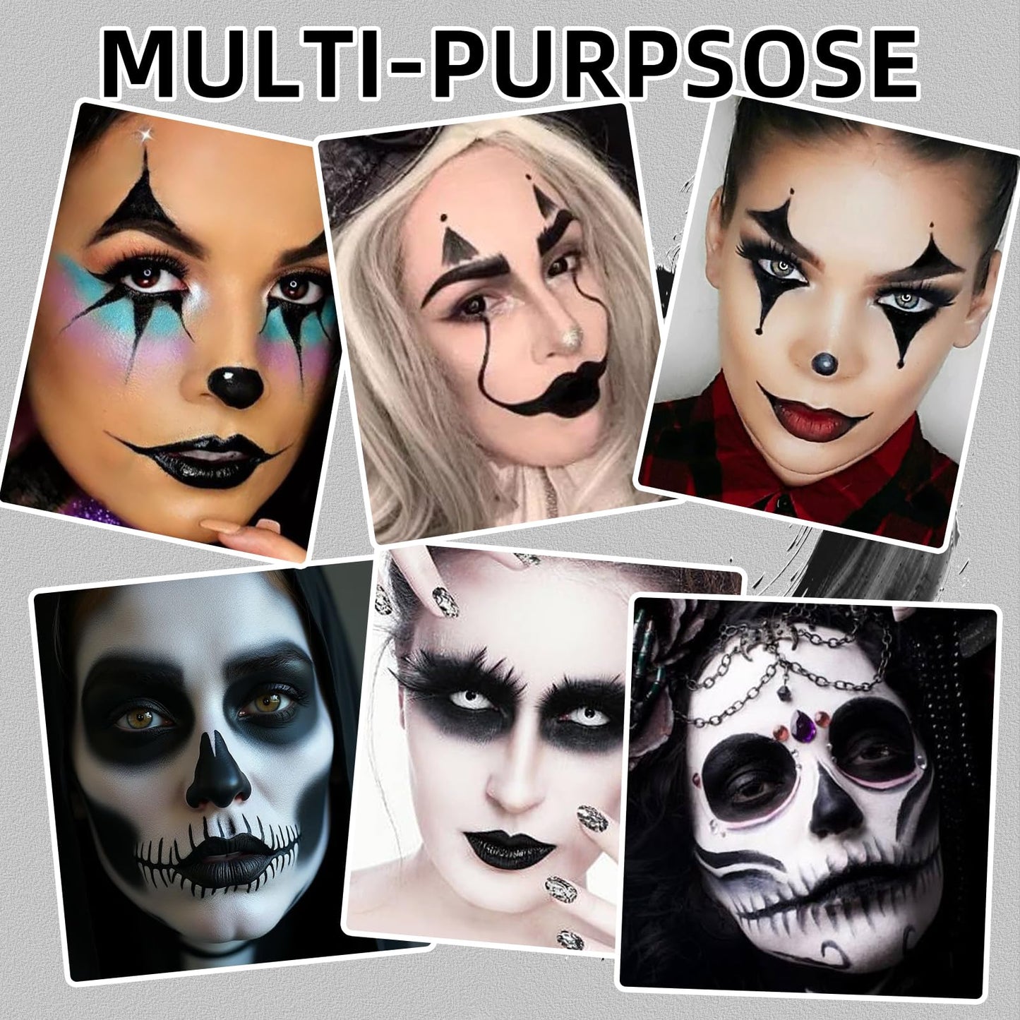 White Black Oil Face Body Paint Set, Halloween Skeleton Makeup Kit with 2 Brushes, Professional Black and White Face Painting Kit for Halloween Make