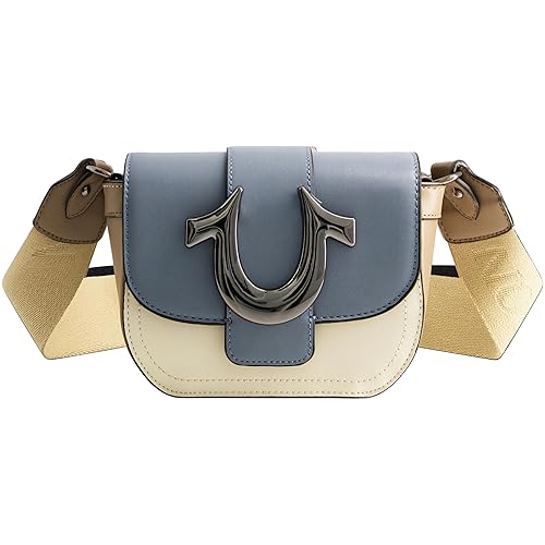 True Religion Women's Crossbody Bag, Mini Flap Adjustable Shoulder Handbag Purse with Horseshoe Logo, Blue