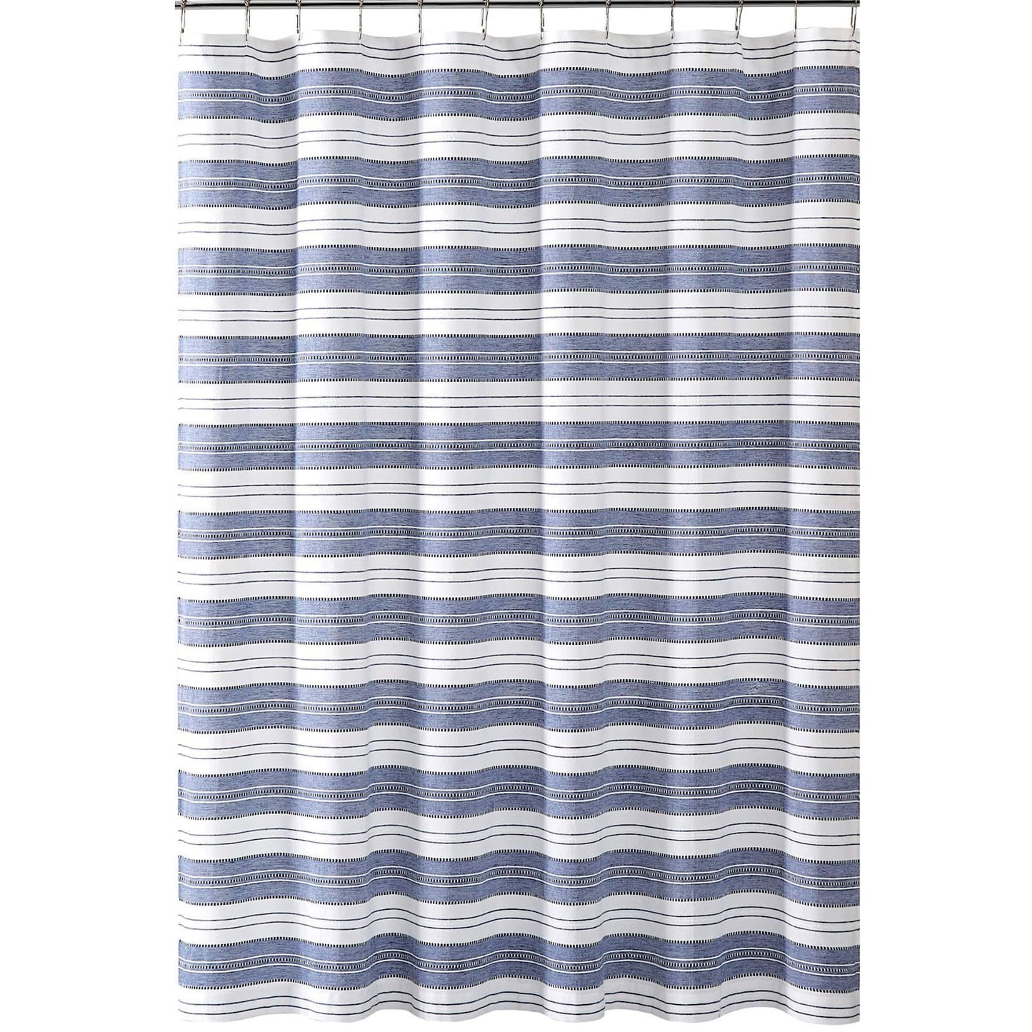 Serafina Home Nautical Striped Blue and White Fabric Shower Curtain: Chambray Cotton Luxury Hotel Detailed Eyelet Decorative Weave for Bathroom 72" x…