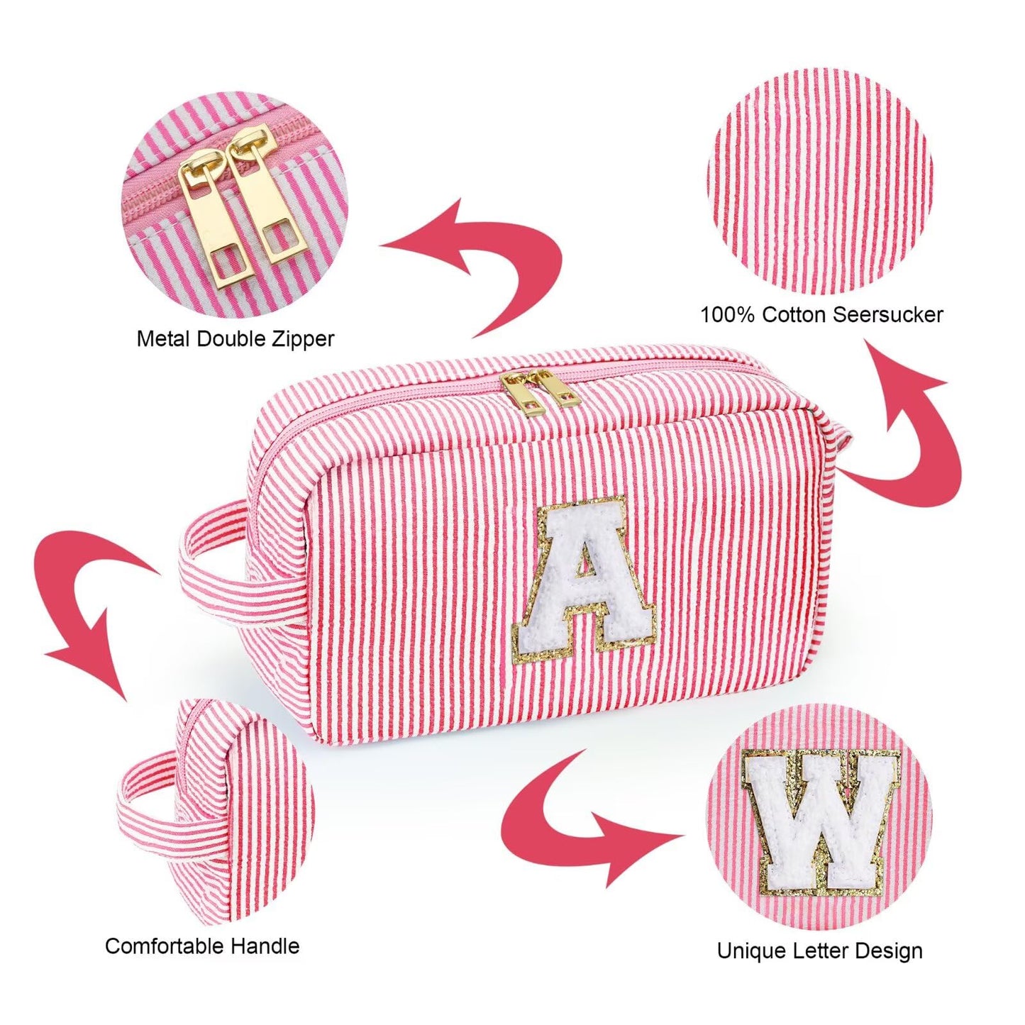 YOOLIFE Birthday Gifts for Girls 4–14 – Trendy Initial Makeup Bag, Cute Pink Travel Toiletry Pouch, Teen Girl Gift Ideas