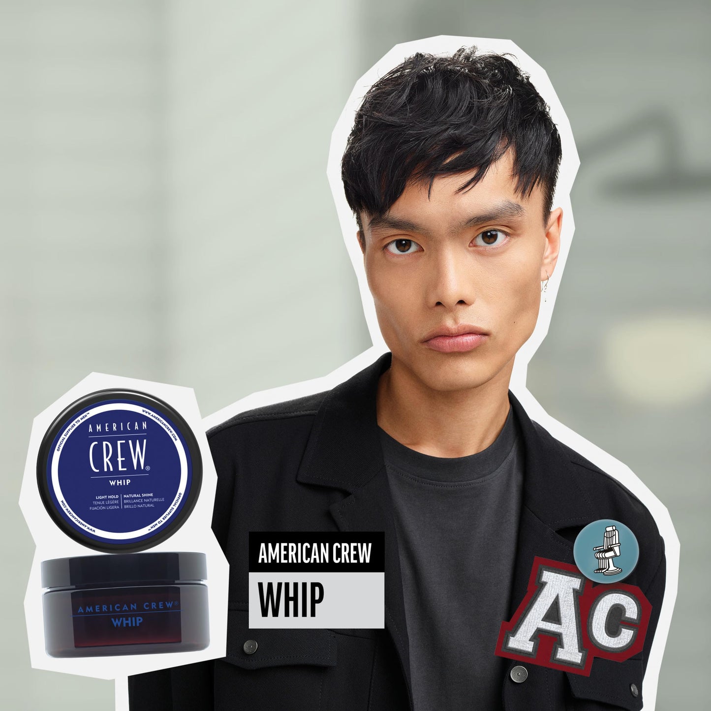 American Crew Men's Whip Styling Cream, Like Hair Gel with Light Hold & Natural Shine, Stocking Stuffer for Him, 3 oz