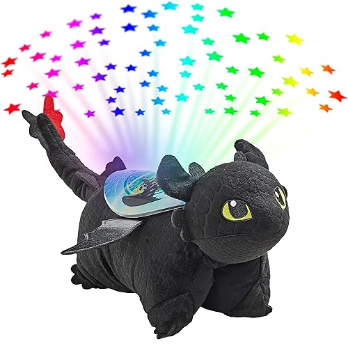Pillow Pets NBC Universal How to Train Your Dragon Toothless Sleeptime Lite 11" Stuffed Animal Plush Toy , Rainbow , Black