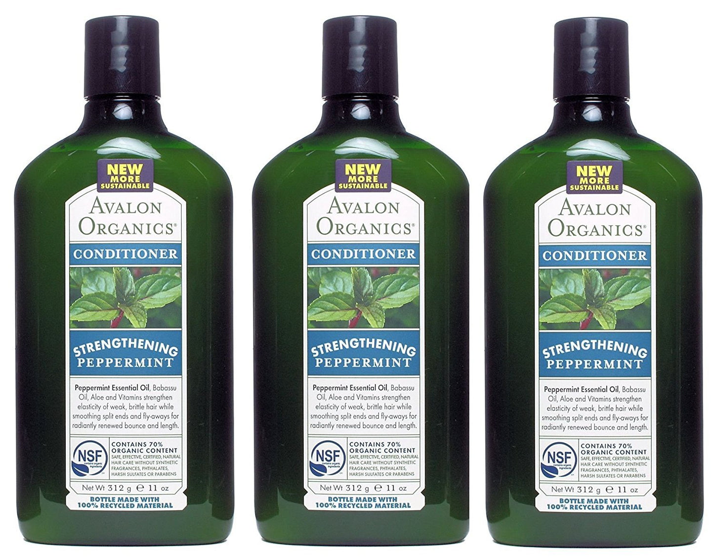 Avalon Organics Peppermint Revitalizing Conditioner, 11-Ounce Bottle (Pack of 3)