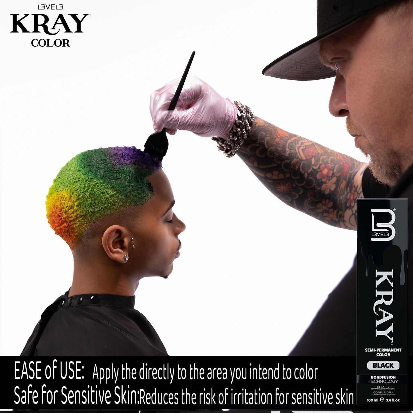 L3 - Level 3 Kray Semi Permanent Hair Color - Semi Permanent Hair Dye with Aloe Vera - Black