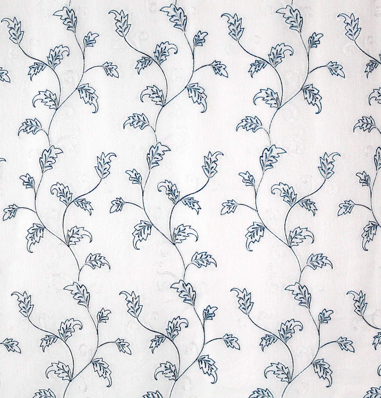 SERAFINA Decorative Sheer Fabric Shower Curtain: Two Toned Teal and White Embroidered Leaves with Metallic Threading (White/Teal) 70 x 72