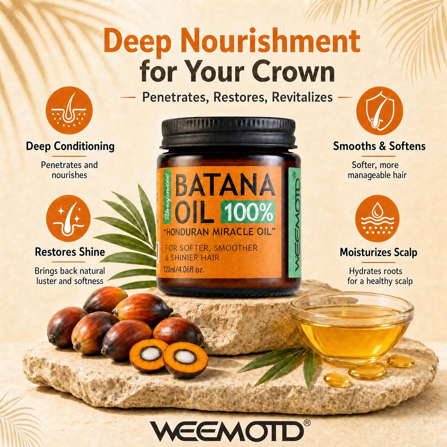 WEEMOTD 100% Raw Batana Oil for Hair, Unrefined Conditioning Scalp Oil from Honduras, Moisturizing Hair Mask, Adds Shine & Softness for Men & Women Beauty and Personal Care WEEMOTD