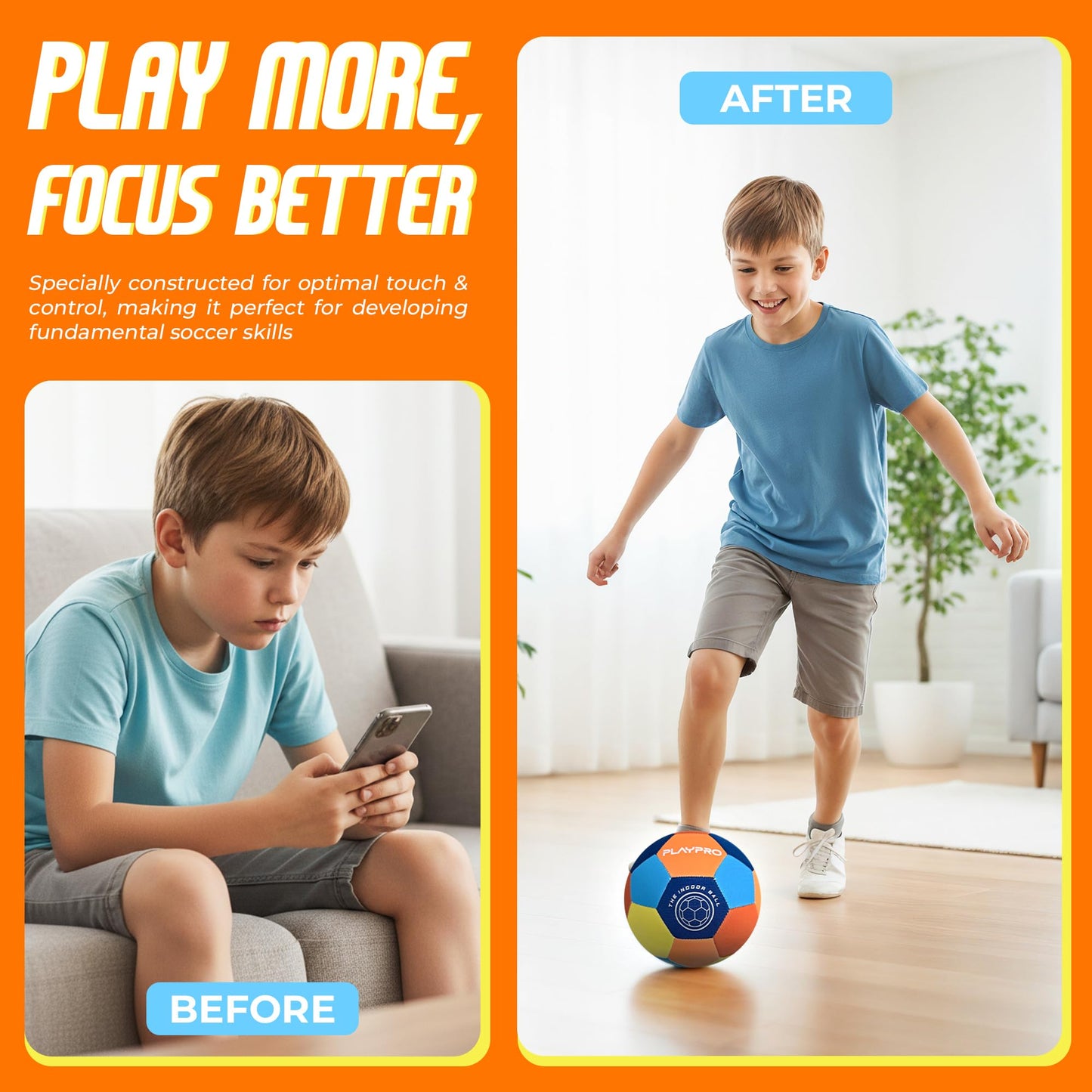 PLAYPRO Indoor House Training Soccer Ball, Size 4 (Blue, 4)