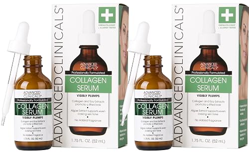 Advanced Clinicals Collagen Serum For Face | Visible Anti Aging Collagen Peptide Serum + Hyaluronic Acid Moisturizer Improves Look Of Wrinkles, Dry
