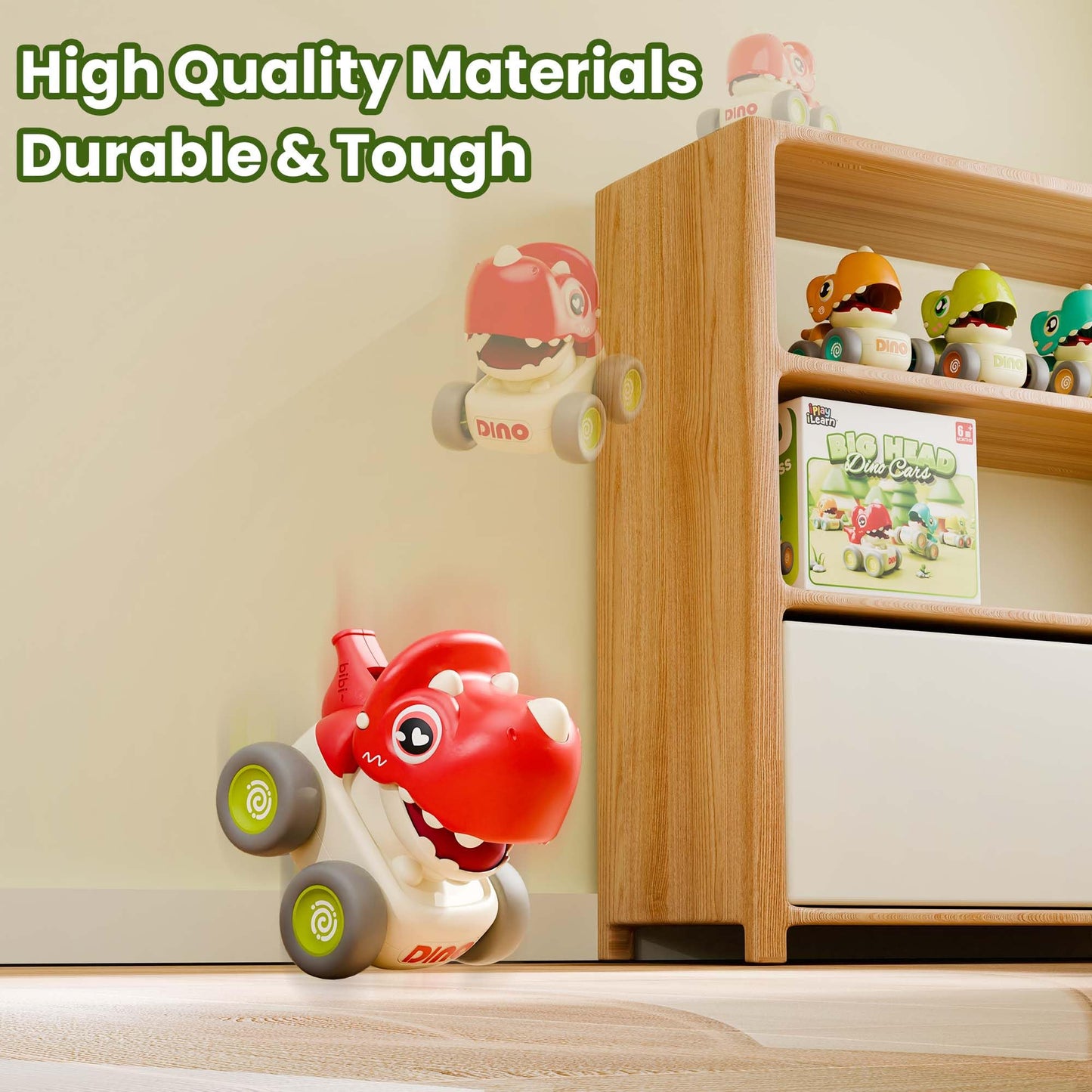 iPlay iLearn Dinosaur Press & Go Car Toys – Baby Dino Racing Cars, Push & Whistle Vehicles for Toddlers 6–18M, 1st Birthday Gift Boys 1–3