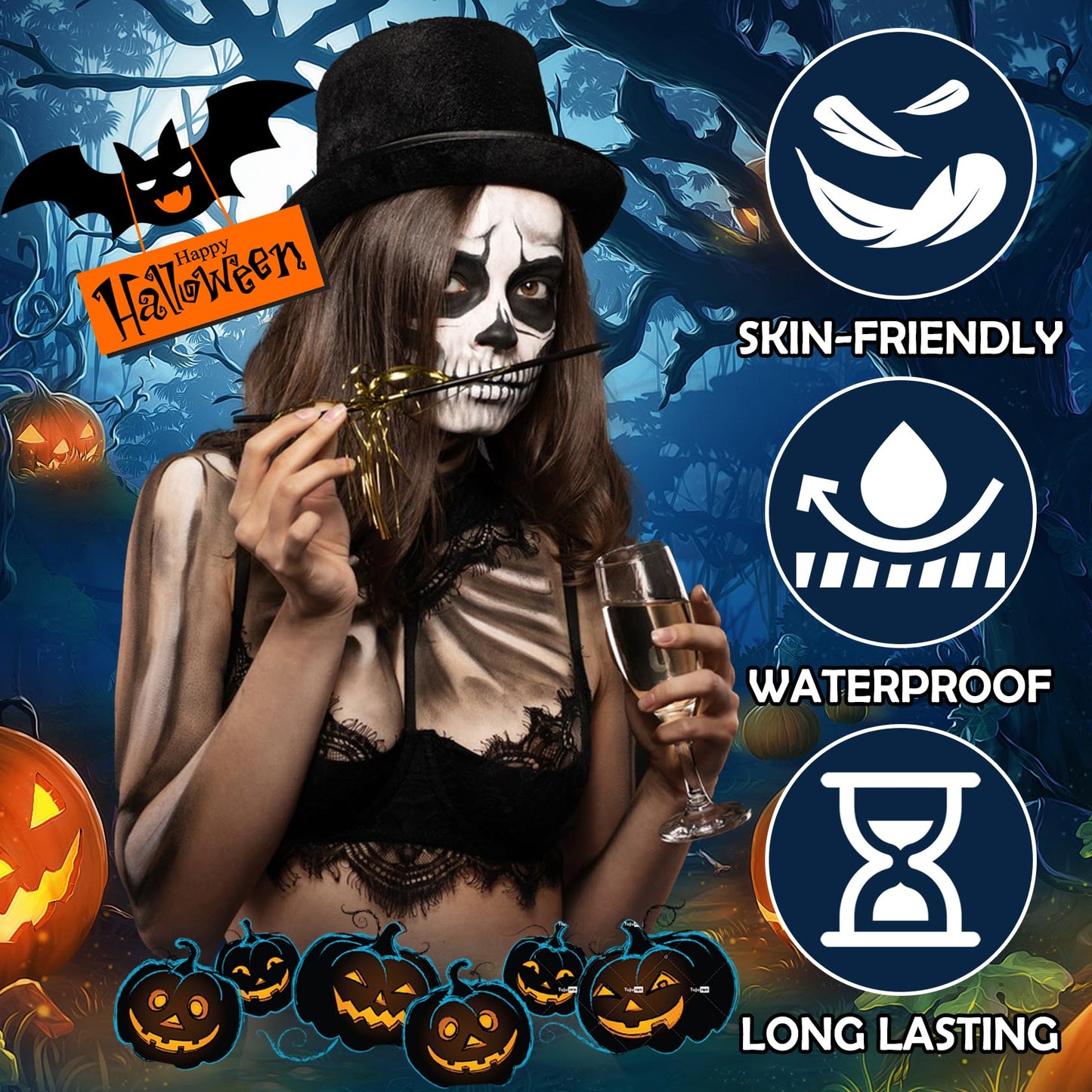 Black and White Face Body Paint, 2PCS Oil Based Full Coverage Painting Kit With Sponge, Washable Halloween Cream SFX Makeup for Goth Clown Zombie