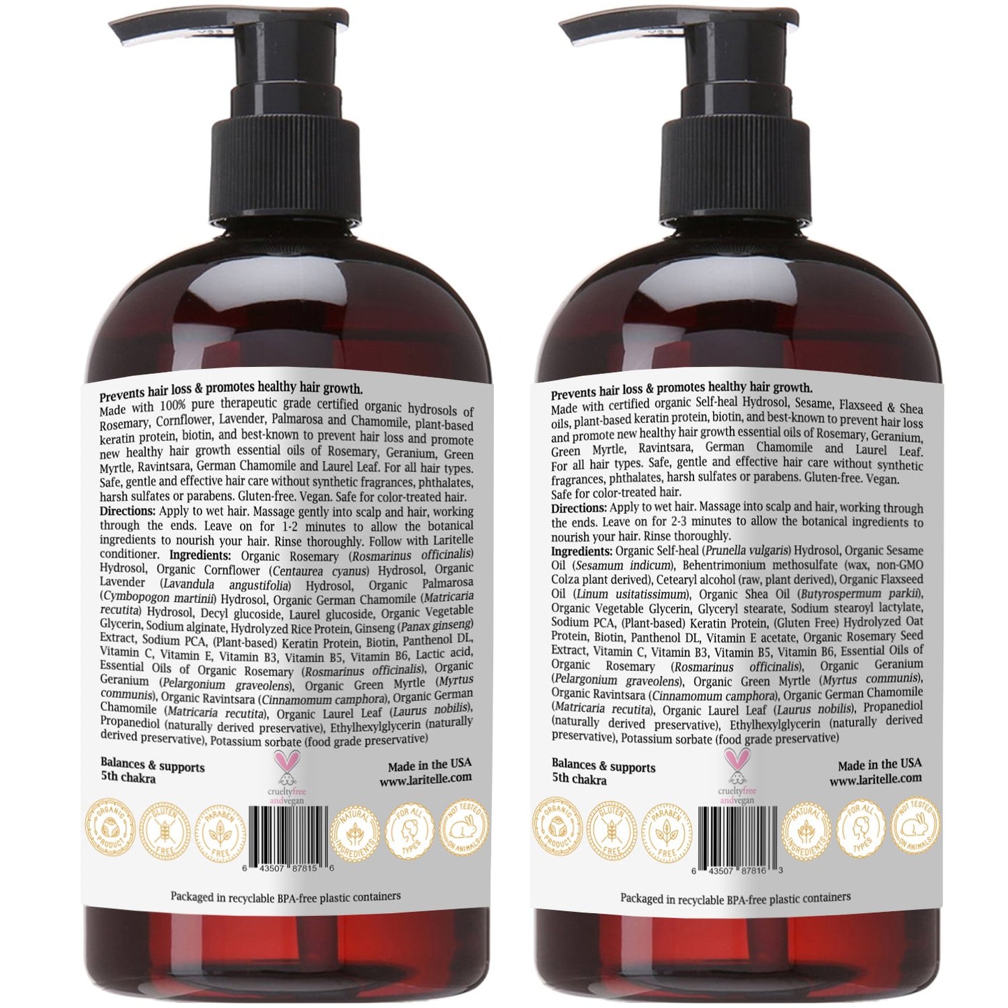 Laritelle Organic Hair Care Set Silk Velvet: Shampoo 17.5 oz + Conditioner 16 oz