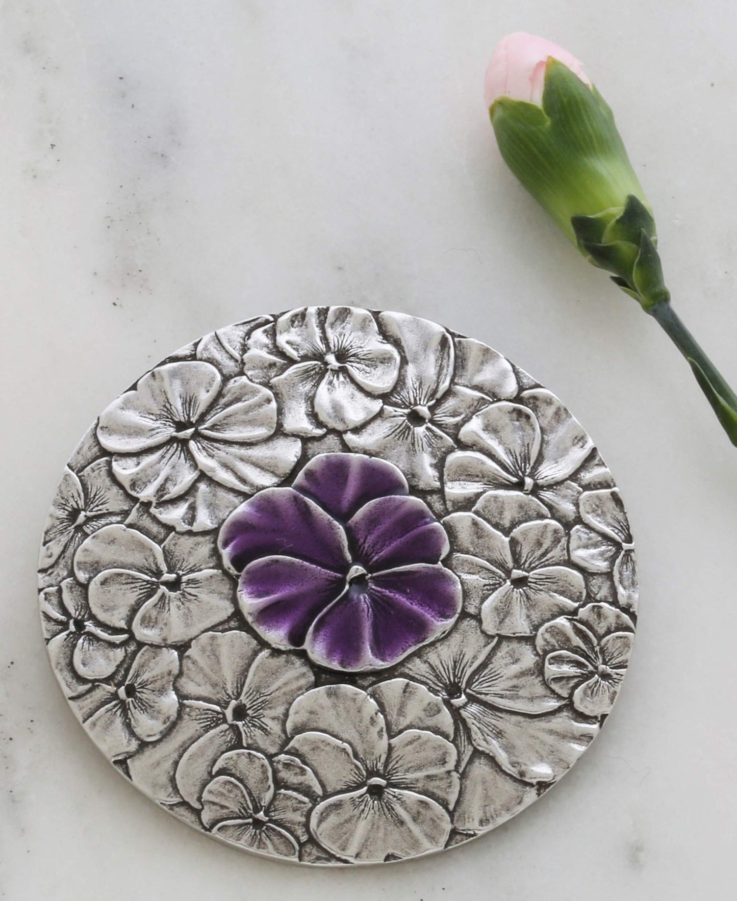 DANFORTH - Pewter Pansy Purse Mirror - Handmade Hand-Held Mirror for Women - Purple Flower Gift Accessories - Made in USA (3 inches)