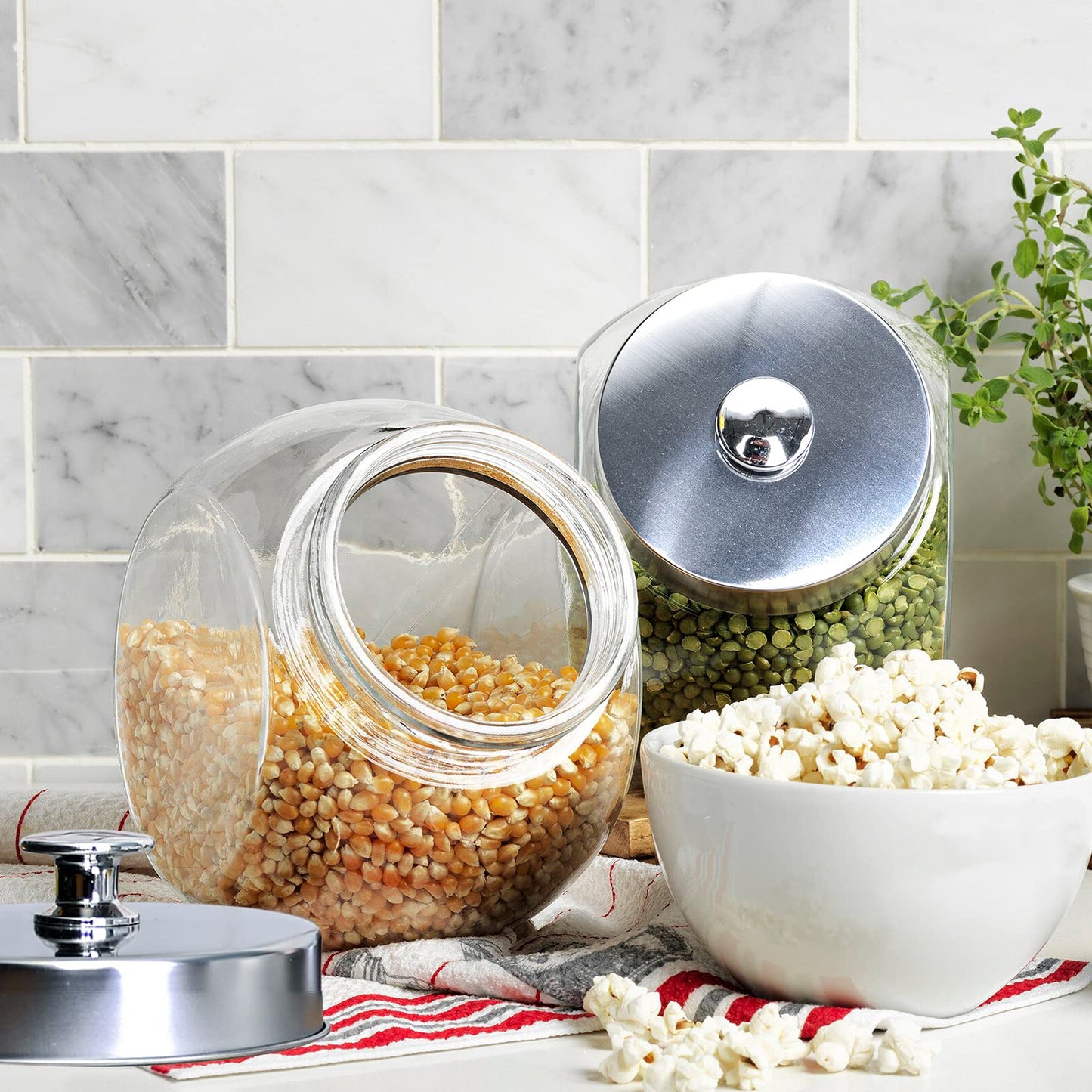 Glass Cookie Jars for Kitchen Counter (3 Pack) 75oz Food Storage Canisters with Airtight Lids + Marker & Labels, Coin & Penny Jar for Candy Buffet…