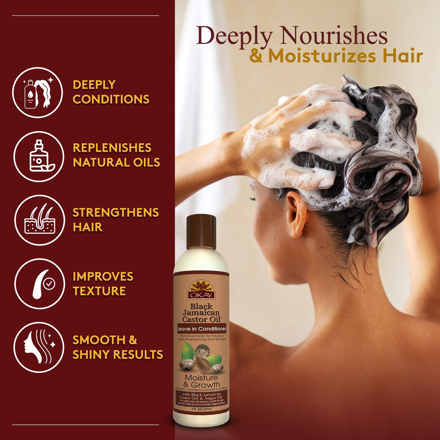 OKAY Black Jamaican Castor Oil Leave In Conditioner - Hair Moisturizer For Women And Men, Natural Hair Product For Hair Growth, Curly Hair Grease