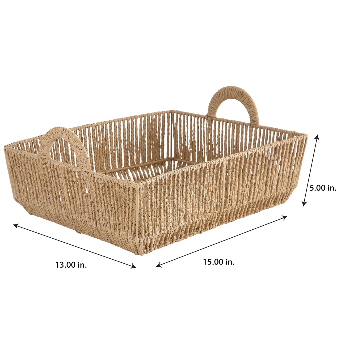 Simplify Large Shelf Storage Basket | Dimensions: 15"x 13"x 5"| 2 Carry Handles | Vertical Weave Design | Paper Rope Material | Great for Living…