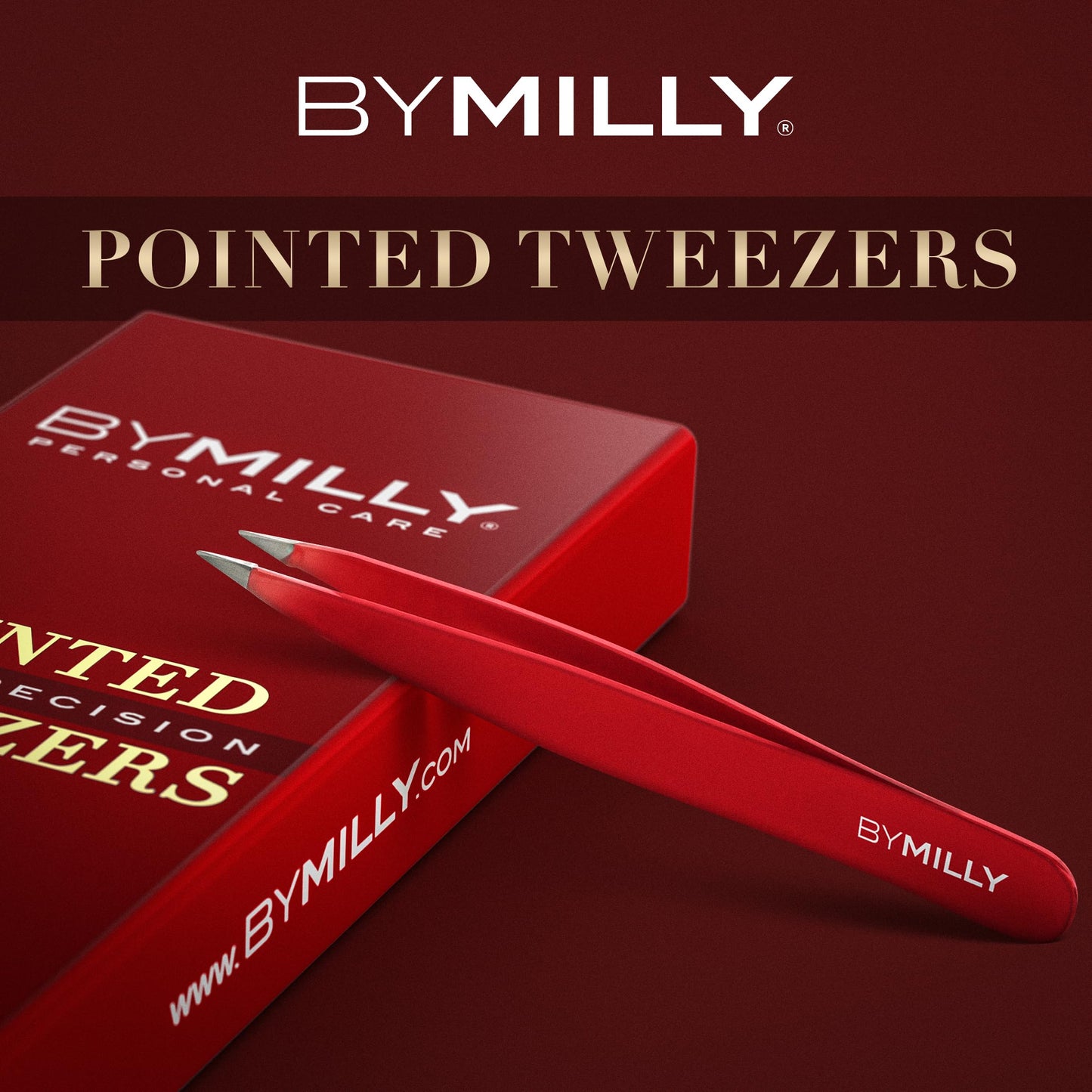 By MILLY Pointed Tweezers | High Carbon Stainless Steel Needle Nose | Fine Point Precision Hair Removal | Perfectly Aligned & Hand-Filed Sharp | Red Beauty and Personal Care By MILLY