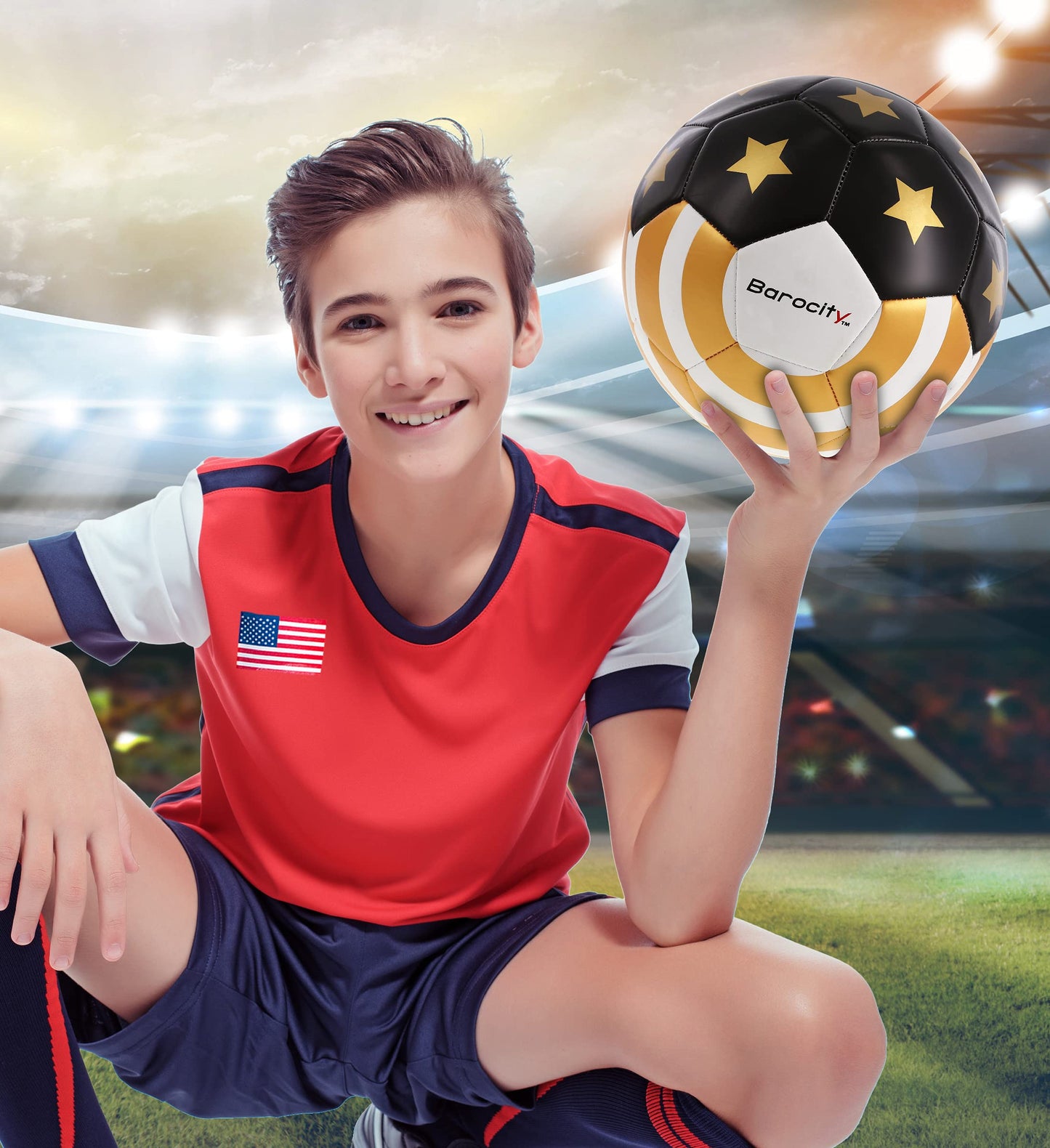 Barocity Gold USA Flag Soccer Ball - Premium Official Match Ball with Cool Stripes and Stars Pattern, Durable Adult and Kids Soccer Ball for Indoor…